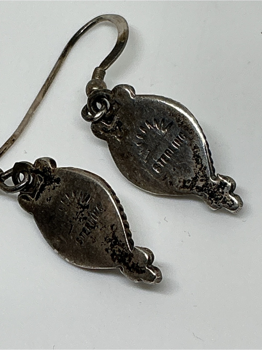 Vintage Sterling White Buffalo Turquoise Teardrop Dangle Earrings Southwestern - Picture 6 of 6